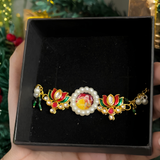 Tri-Color Harmony: Guruji Swaroop Bracelet with Red & Green Lotus Enamel