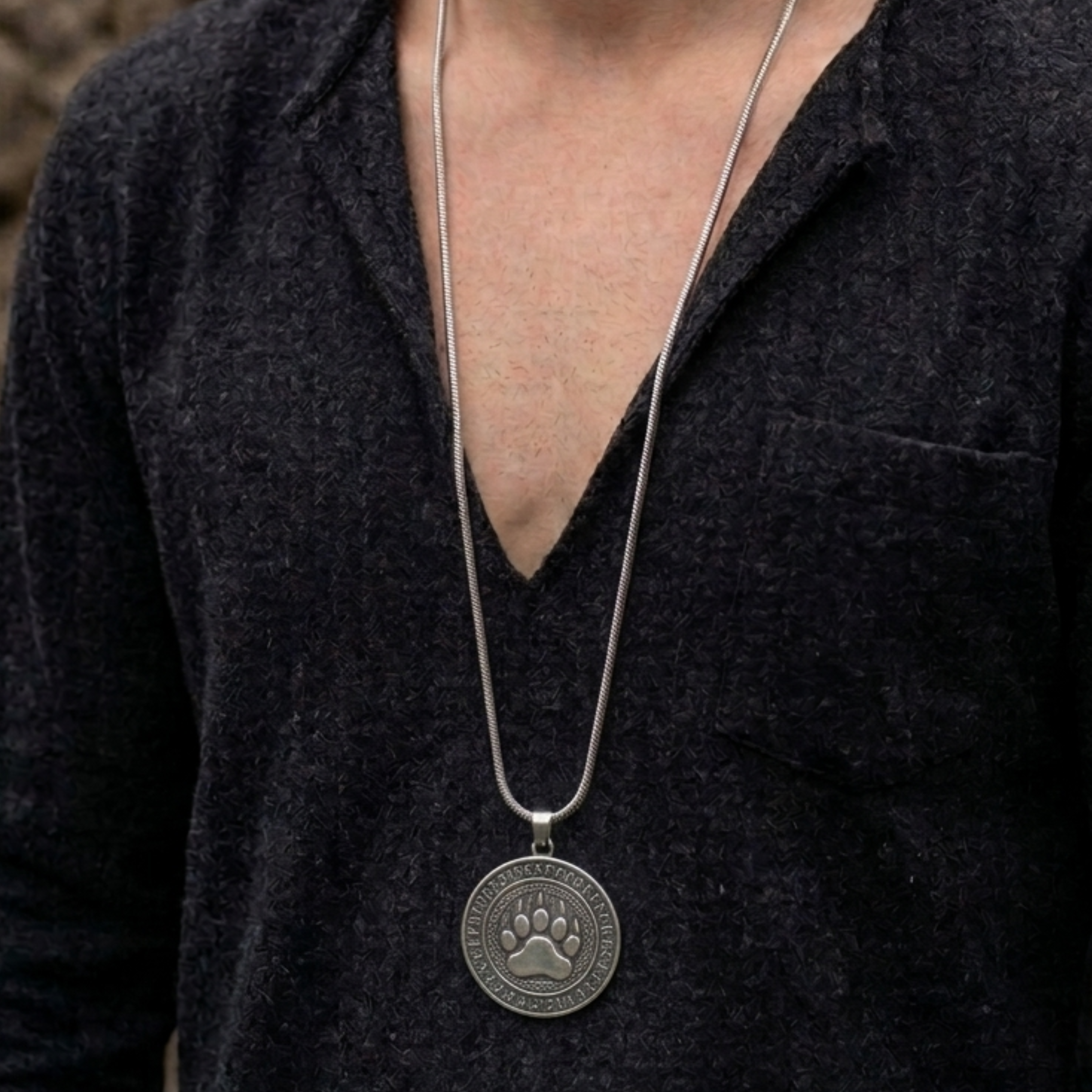 Handcrafted Norse Runic Bear Paw Medallion Necklace