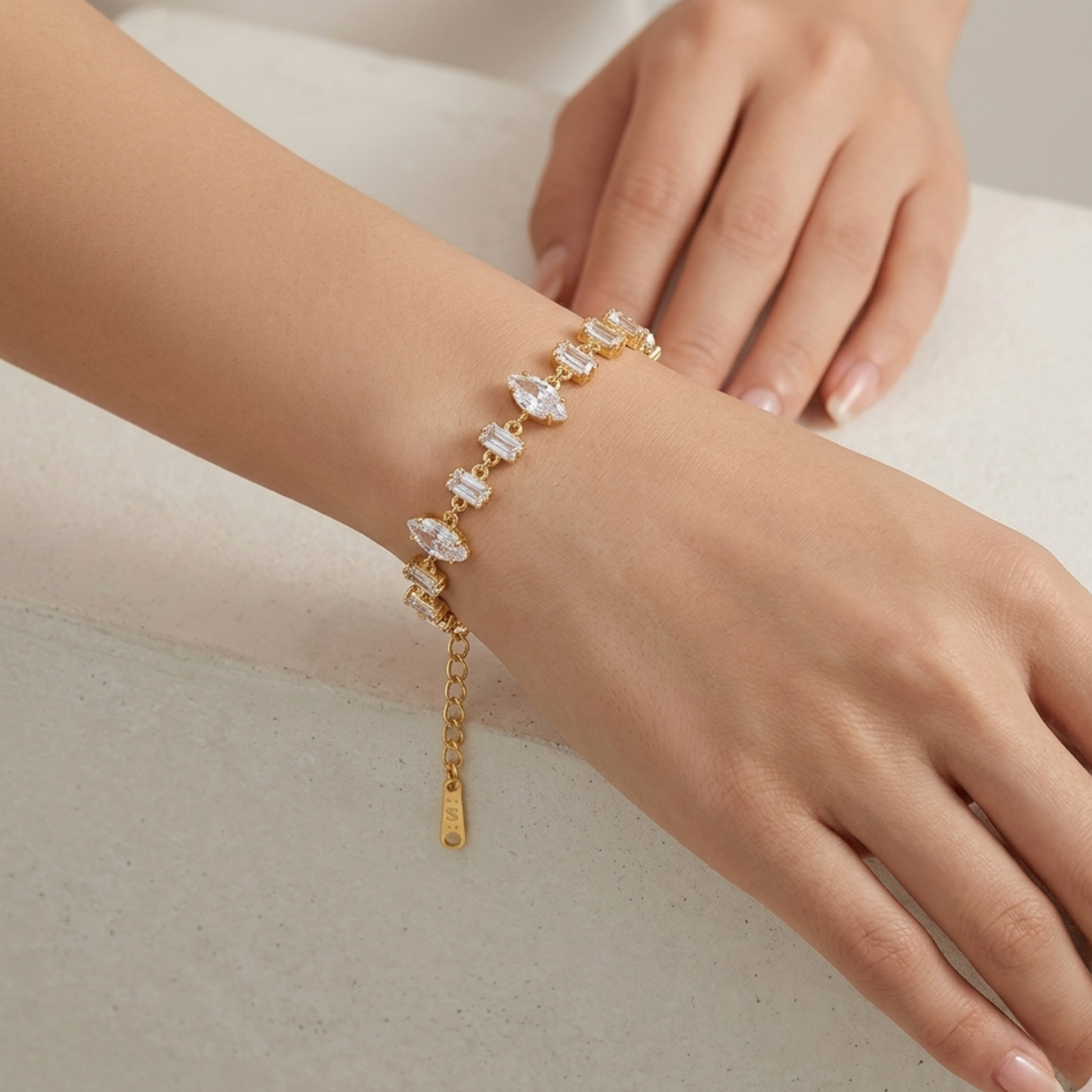 Celestial Marquise & Baguette Gold-Plated Tennis Bracelet