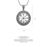 Nordic Rune Compass Pendant Necklace – Platinum Plated Stainless Steel Viking Medallion
