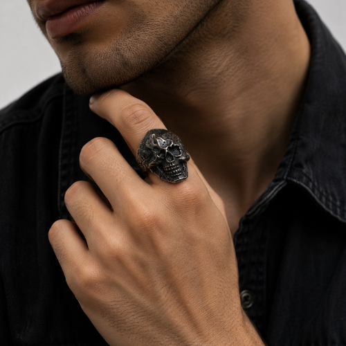 Rebellious Textured Skull Statement Ring