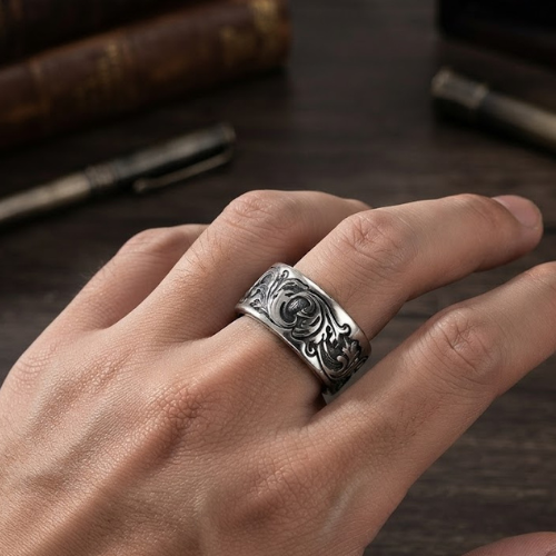 Baroque Filigree Scroll Ring in Antiqued Silver