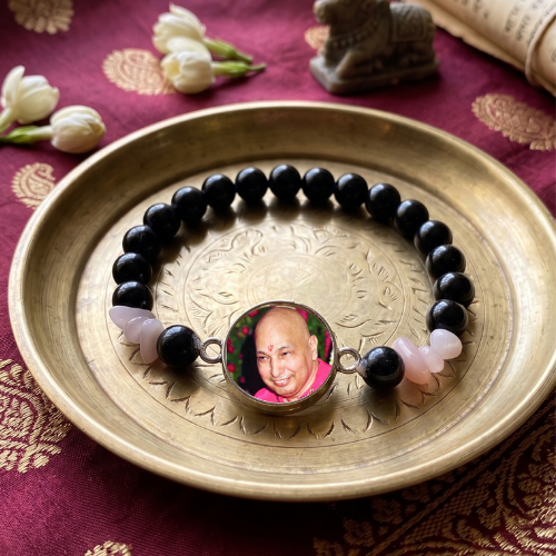Divine Grace Black Tourmaline & Rose Quartz Guru Bracelet – Handcrafted Spiritual Devotional Mala