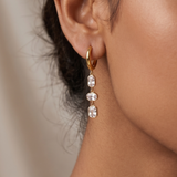 18K Gold-Plated Triple Stone Drop Hoop Earrings