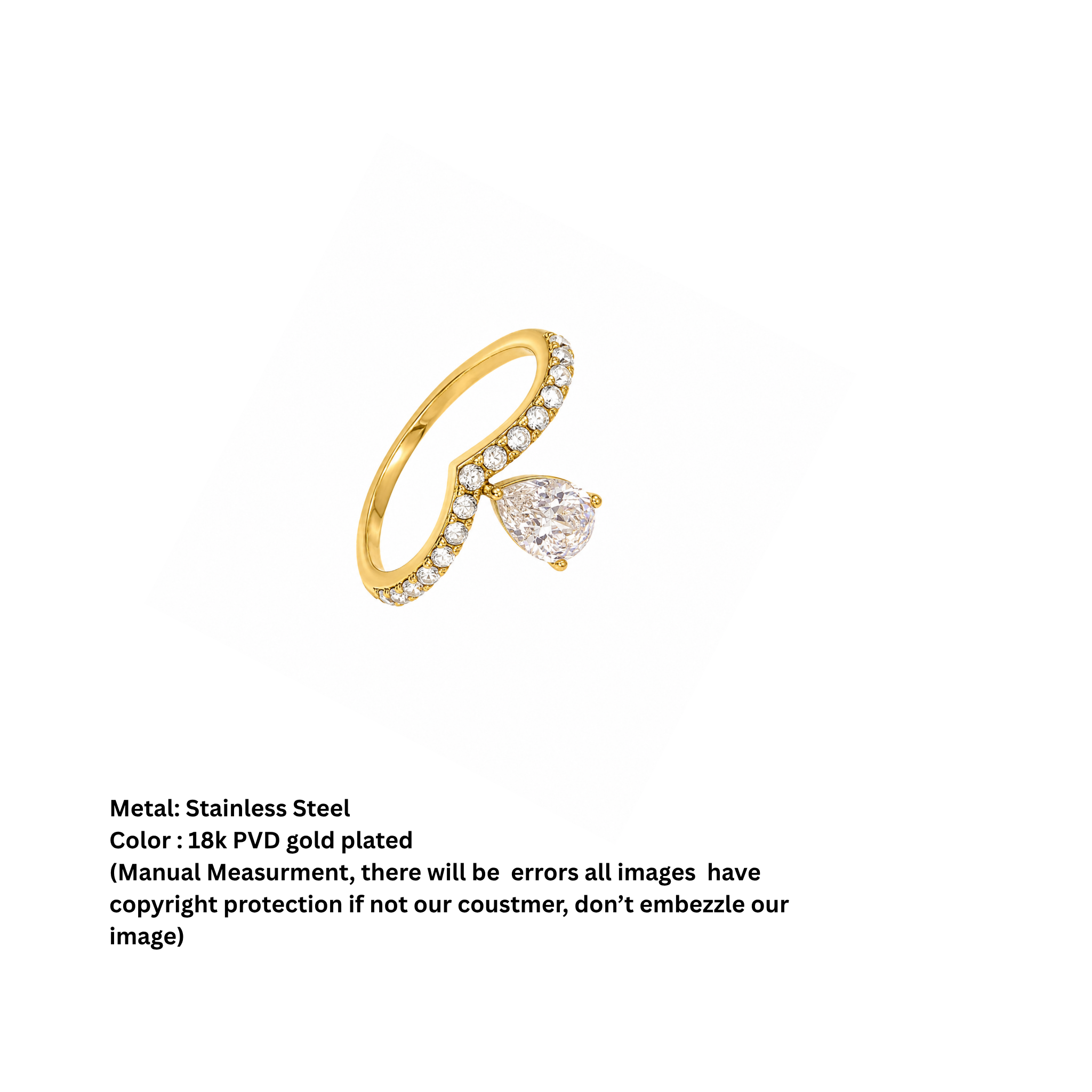 Golden V-Band Pear Drop Ring
