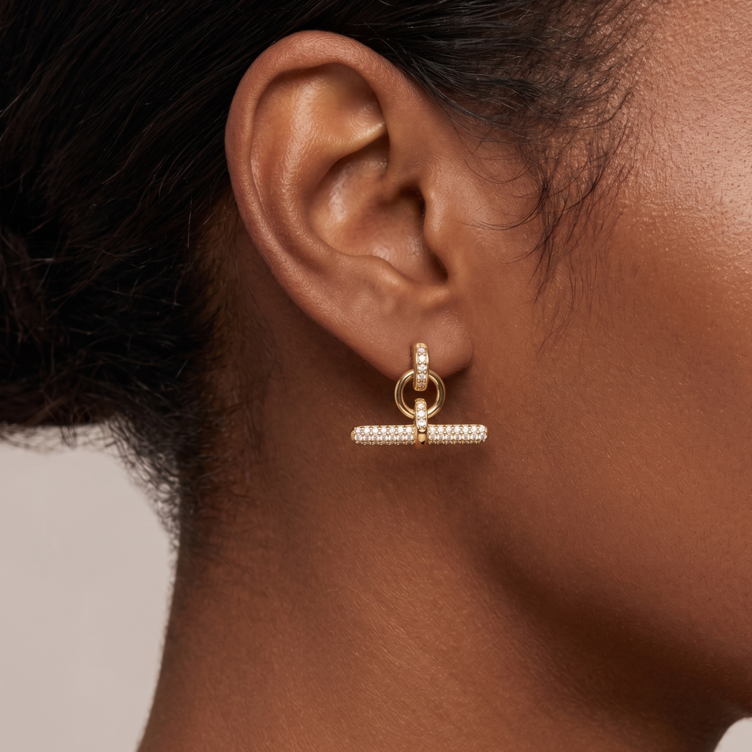 18K Gold Plated Pavé Crystal T-Bar Dangle Earrings