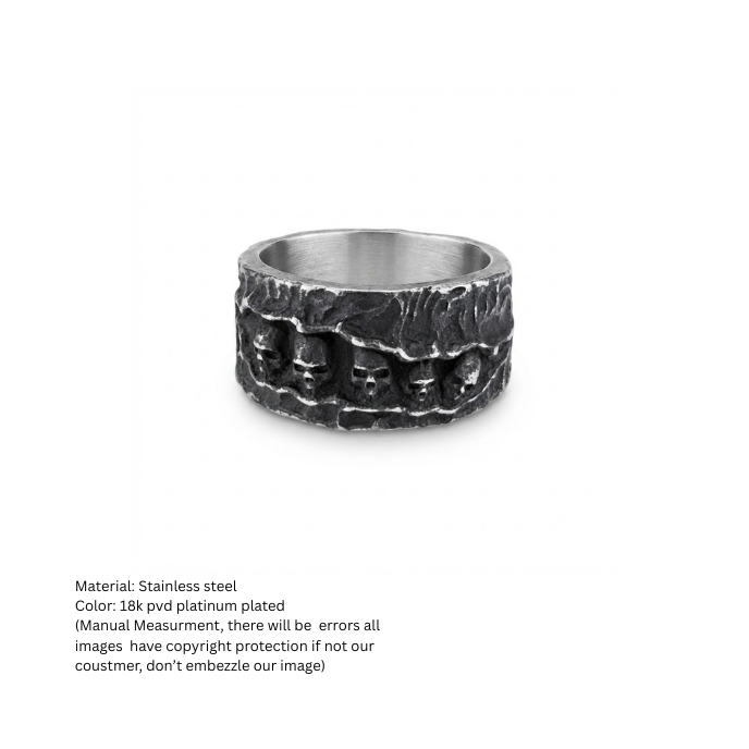 Men's Vintage Multi-Skull Band Ring in Antique Silver Finish