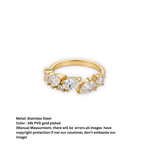 Gold-Plated Adjustable Open Ring with Pear and Round Zirconia Cluster Stones