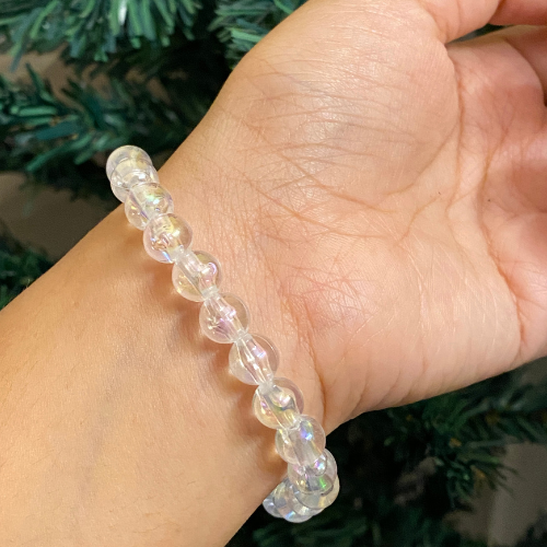 Celestial Radiance Aura Quartz & Jade Chip Guru Bracelet – Handcrafted Spiritual Devotional Mala