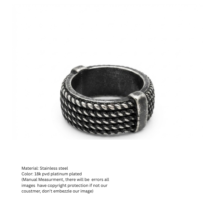Men's Vintage Multi-Strand Rope Band Ring in Antique Silver Finish