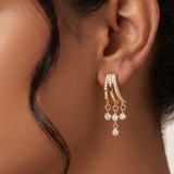 18K Gold Plated Triple-Strand Waterfall Chandelier Earrings