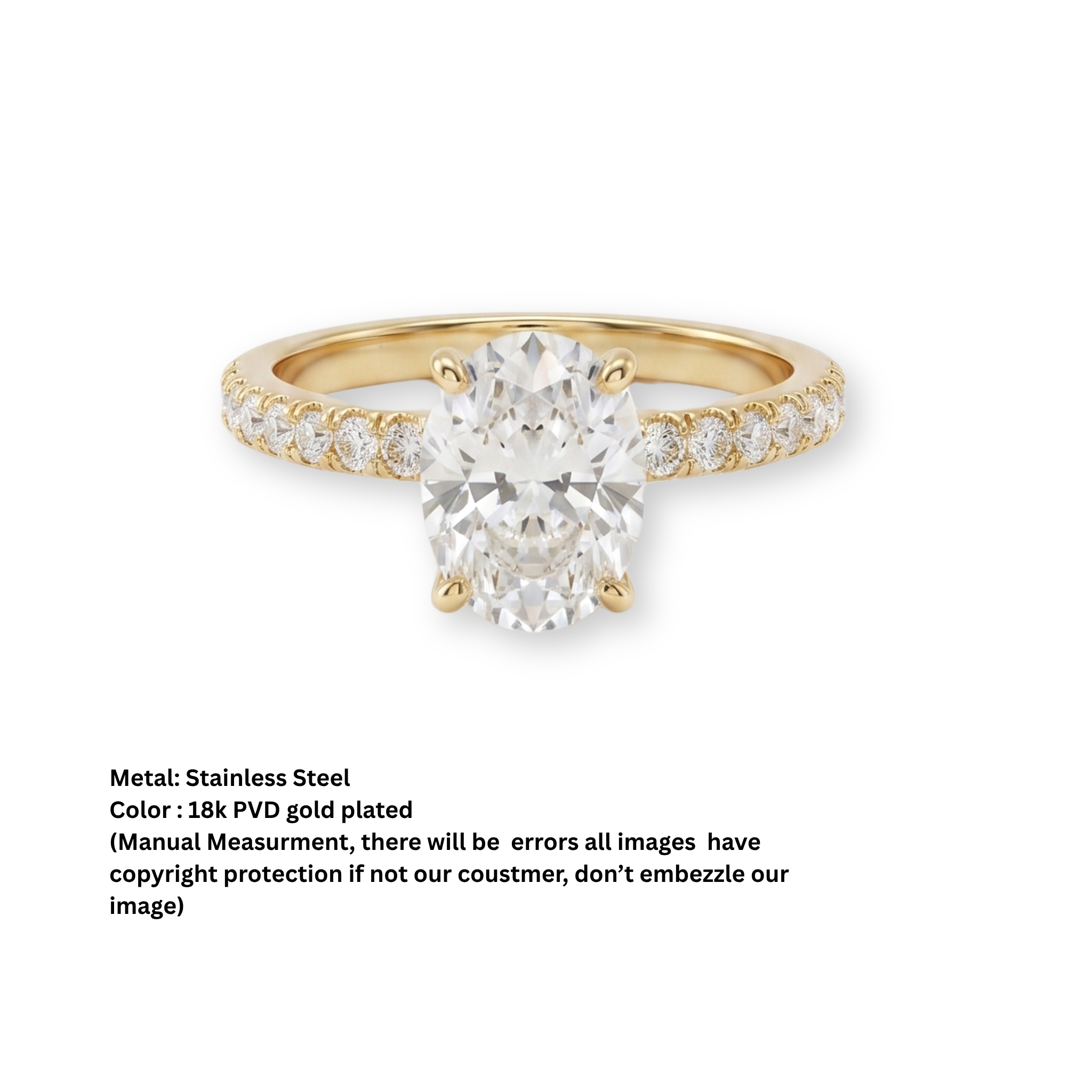Oval-Cut Pavé Engagement Ring in Gold Finish