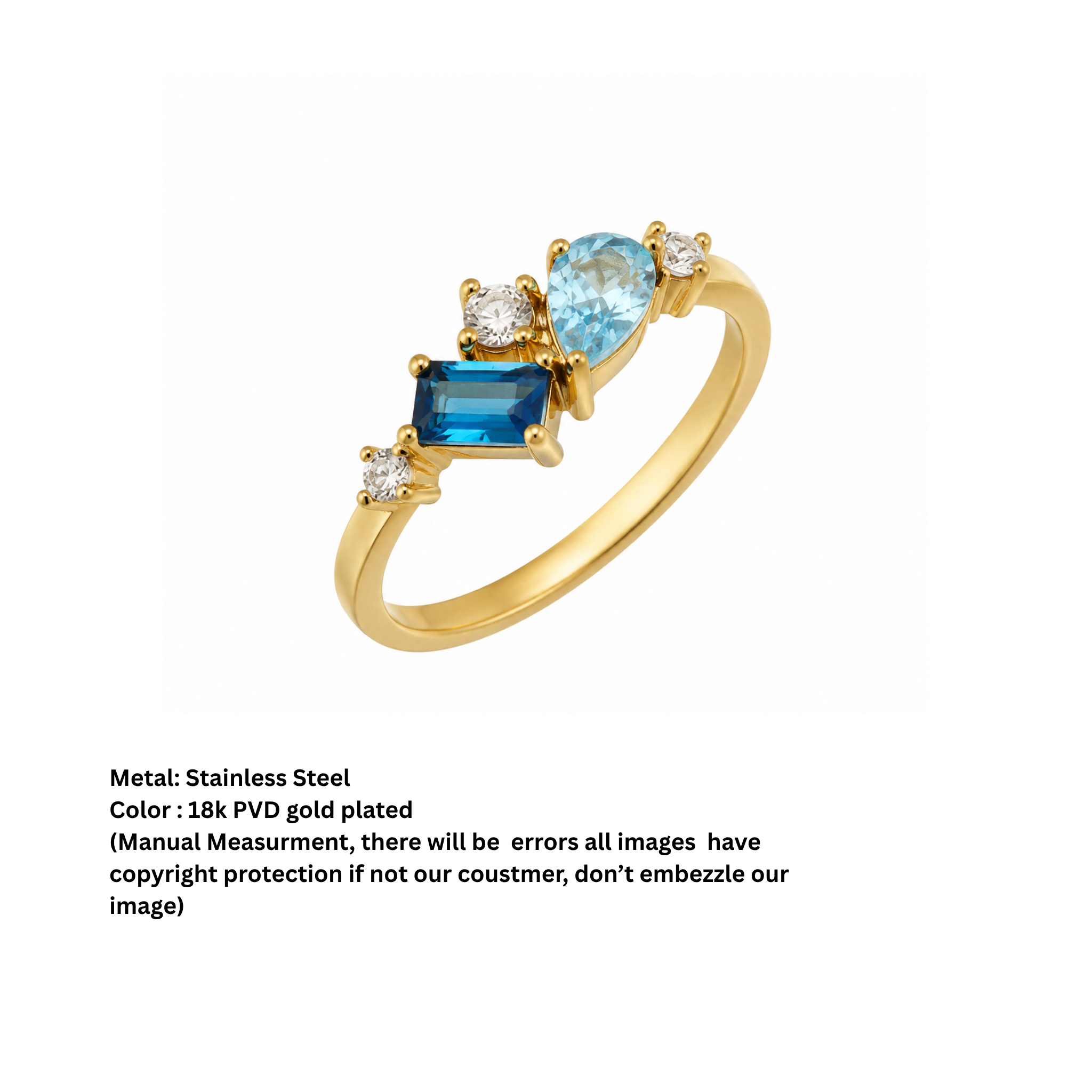 Gold Multi-Stone Blue Topaz and Diamond Cluster Ring