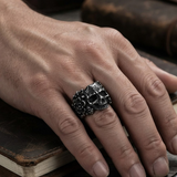 Gothic Floral Skull Ring in Antiqued Silver