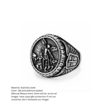 Men's Vintage Saint Michael Archangel Shield Signet Ring in Antique Silver Finish