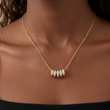 Two-Tone Mixed Metal 5-Ring Rondelle Charm Necklace with Pave Crystals