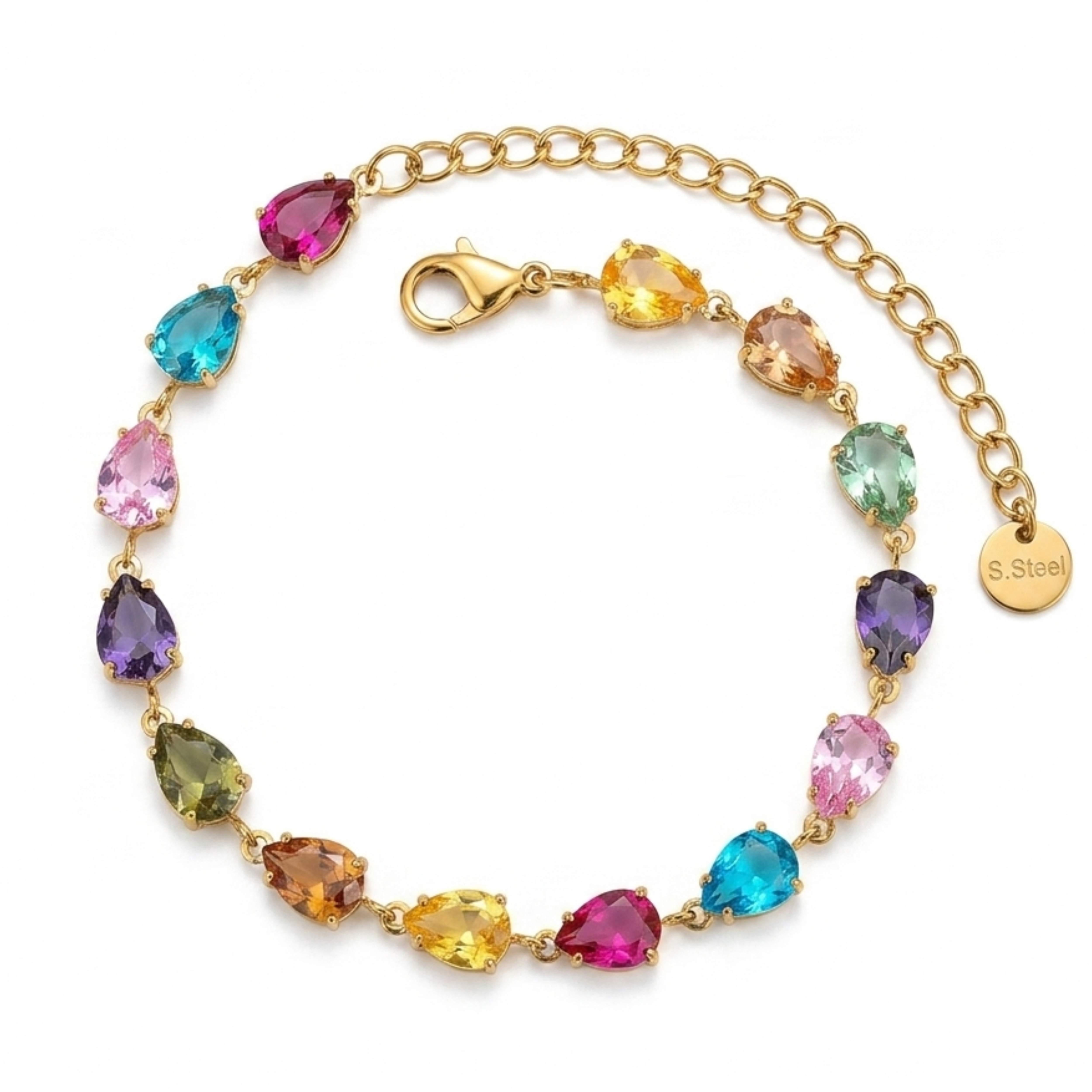Prism Dream Multicolor Teardrop Gold-Plated Bracelet