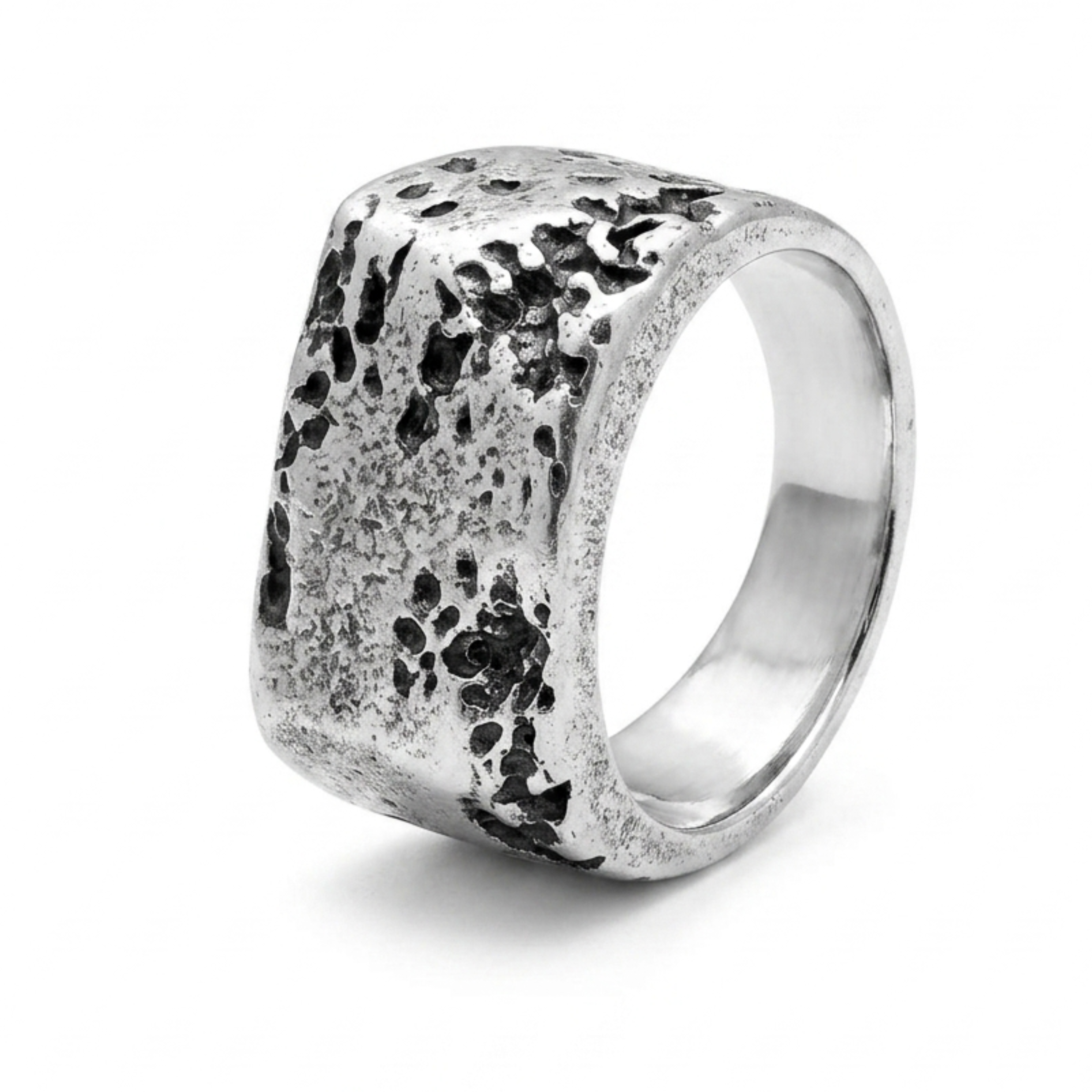 Distressed Oxidized Silver Wide Band Ring
