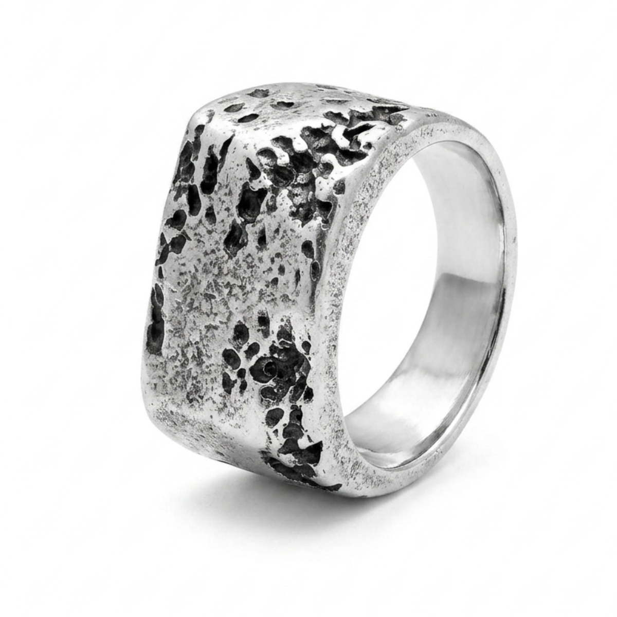 Distressed Oxidized Silver Wide Band Ring