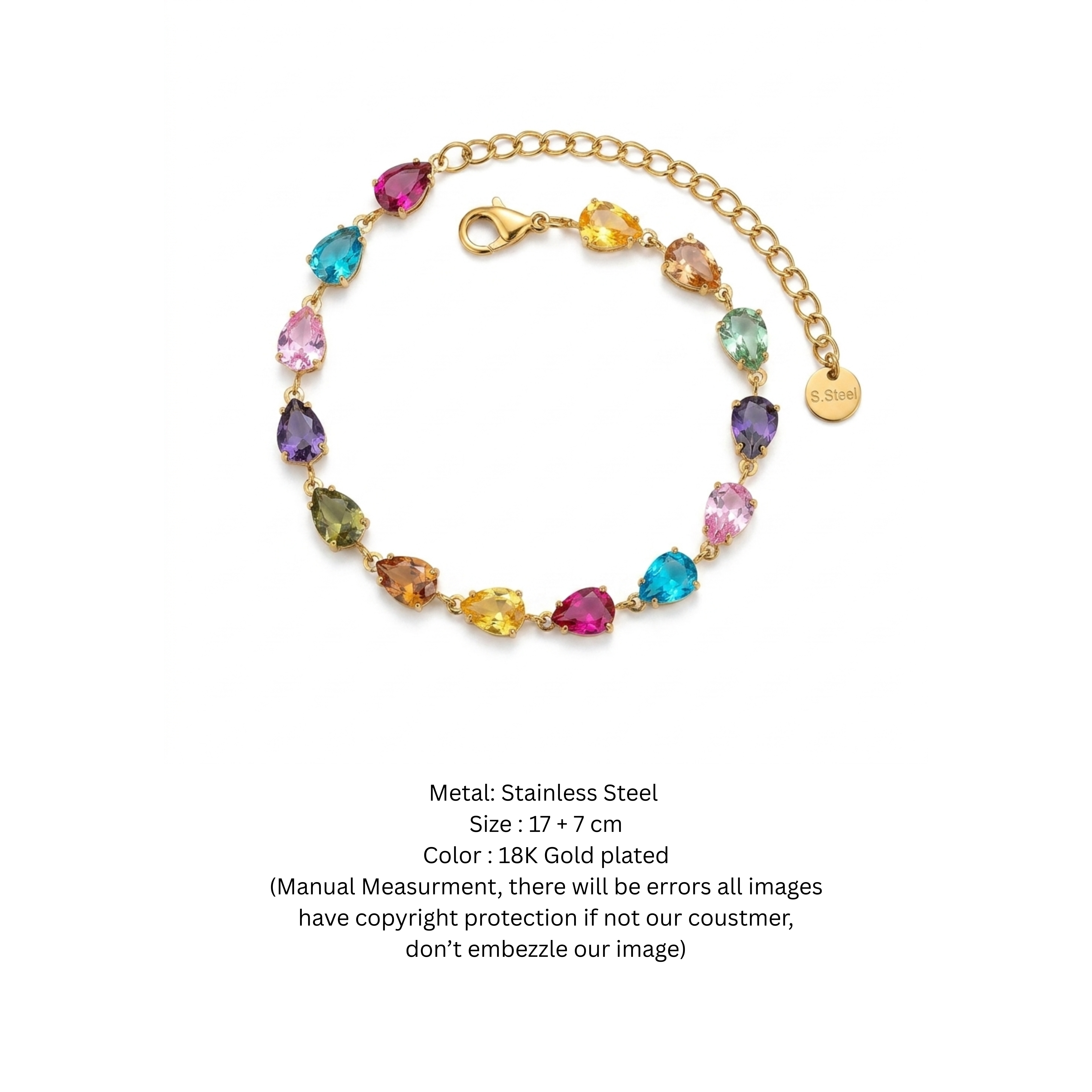 Prism Dream Multicolor Teardrop Gold-Plated Bracelet