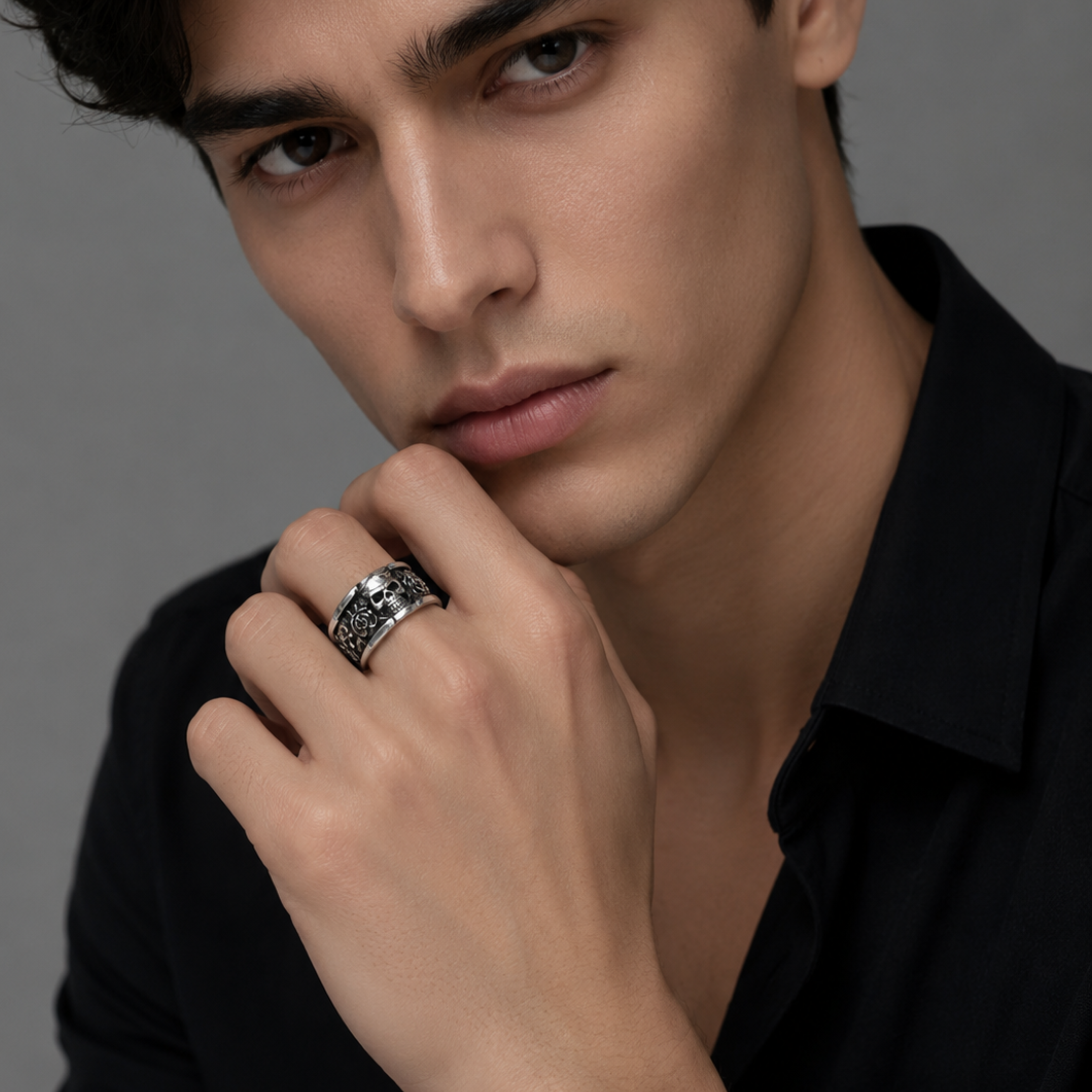 Gothic Skull Stainless Steel Statement Ring for Men