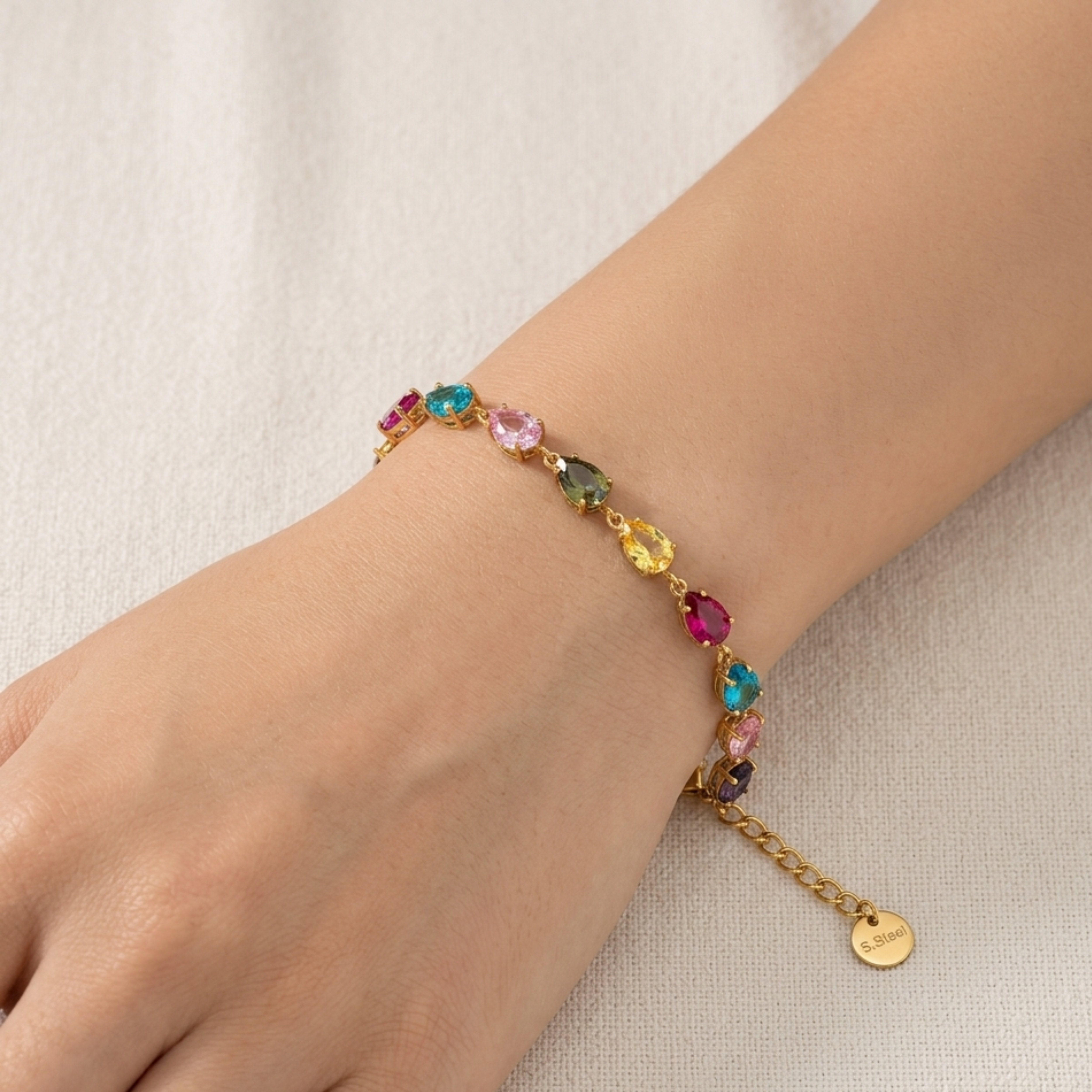Prism Dream Multicolor Teardrop Gold-Plated Bracelet