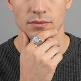 Distressed Oxidized Silver Wide Band Ring