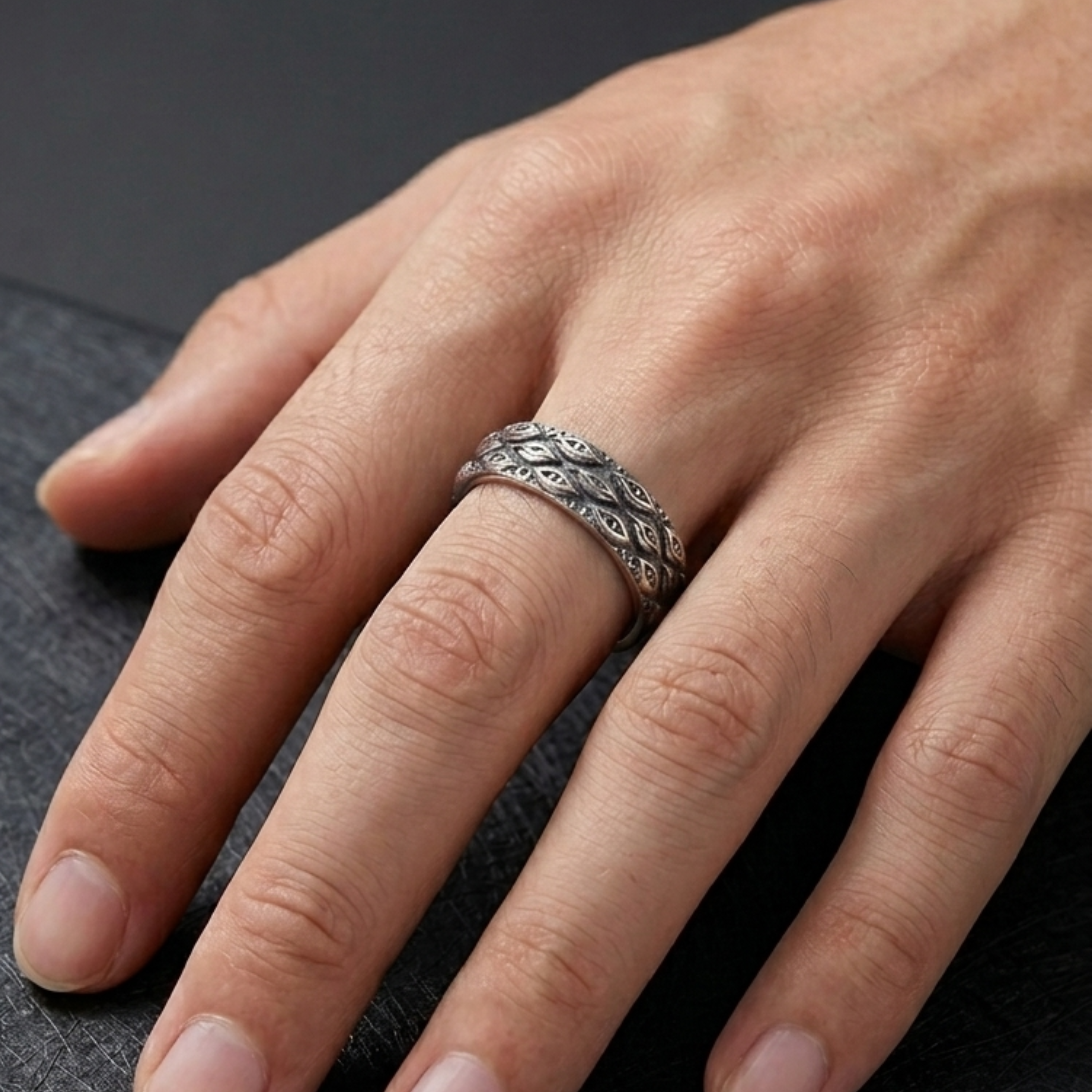 Vortex of Eyes Antique Silver Band