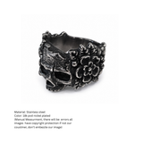 Gothic Floral Skull Ring in Antiqued Silver