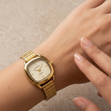 Elegant ATRAEIZ Women's Gold-Tone Quartz Watch – Classic Square-Oval Dial with Flexible Expansion Bracelet