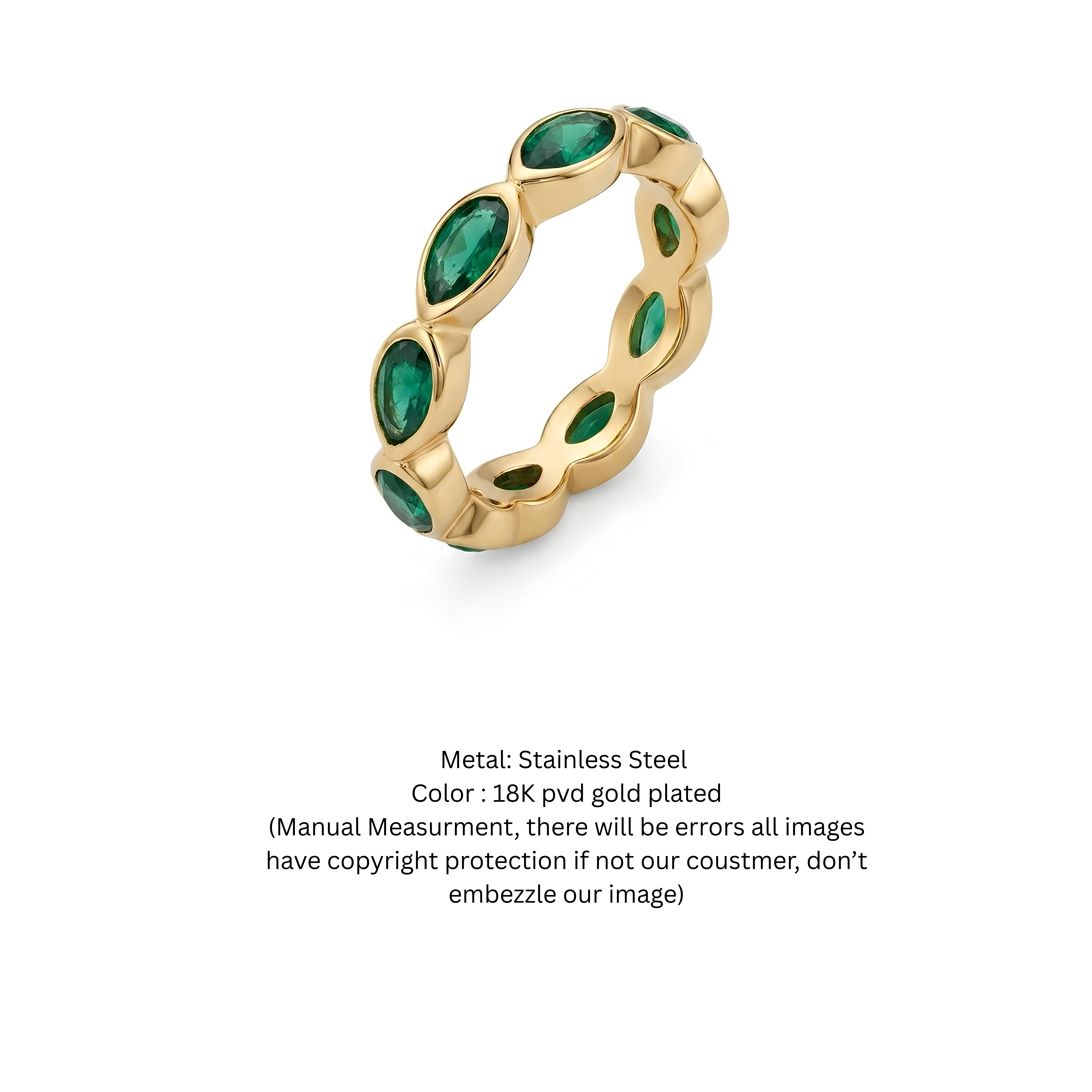 18k Gold Plated Marquise Emerald Eternity Ring