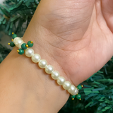 Guru Ji Sacred Blessings Pearl Bracelet with Royal Red Meenakari Lotus Sidebands