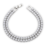 Double Row Princess Cut Cubic Zirconia Tennis Bracelet in Silver Finish