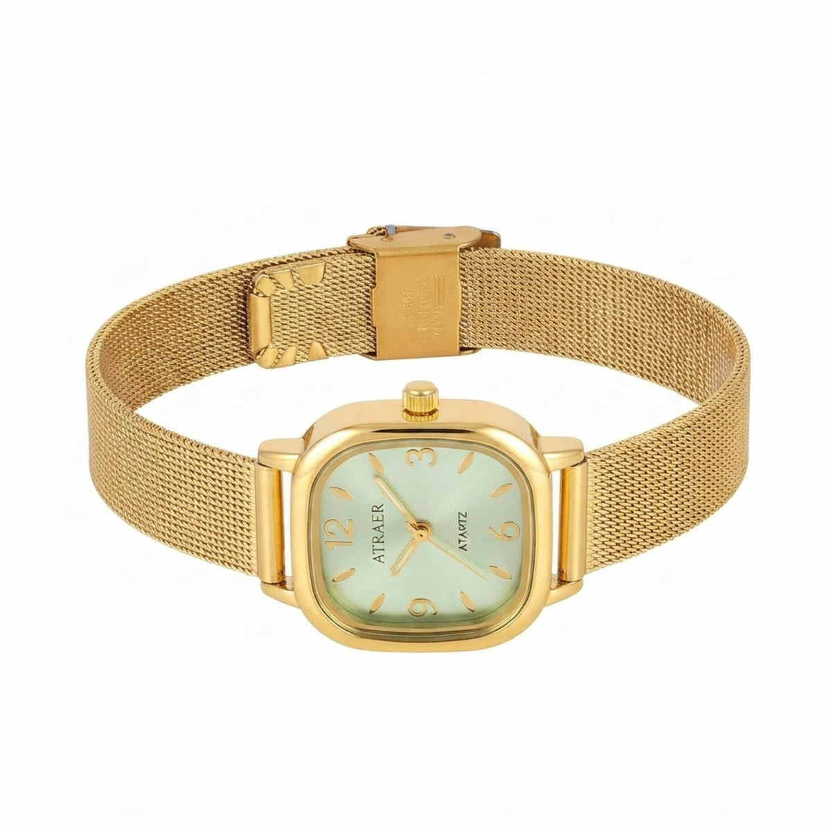 ATRAER Square Gold-Tone Mesh Quartz Watch
