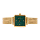 Elegance Square Gold-Plated Watch with Emerald Green Dial & Crystal Accents | Anti-Tarnish Daily Wear Timepiece