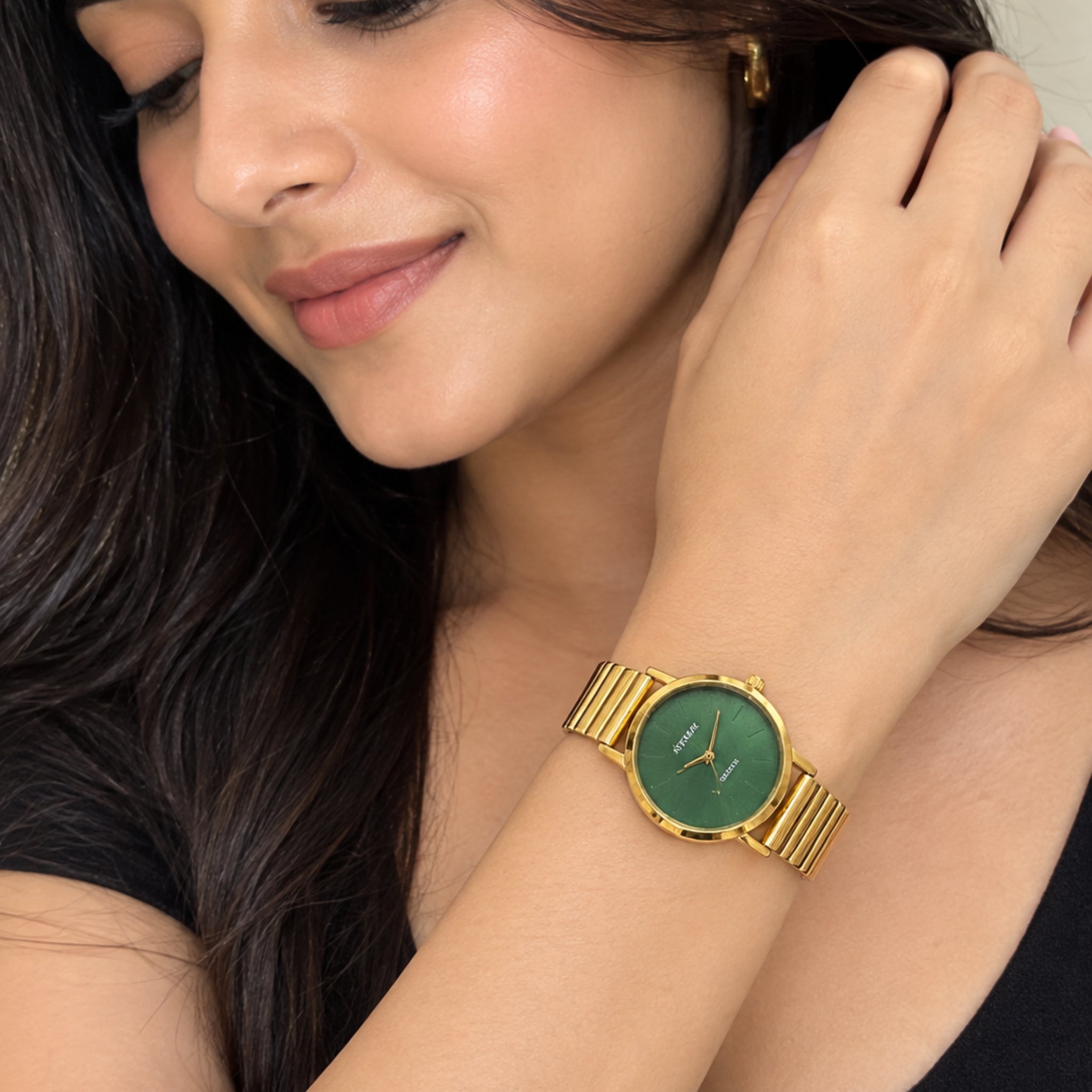 ATRAER Emerald Dial 18K Gold PVD Plated Stainless Steel Women's Watch