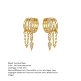 Gold Multi-Band Huggie Hoop Earrings with Dangle Chains & Zircon Arrow Charm