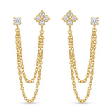 18K Gold PVD Plated Floral & Stud Double-Piercing Chain Earrings
