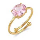 18K Gold Oval Pink Sapphire Adjustable Solitaire Ring