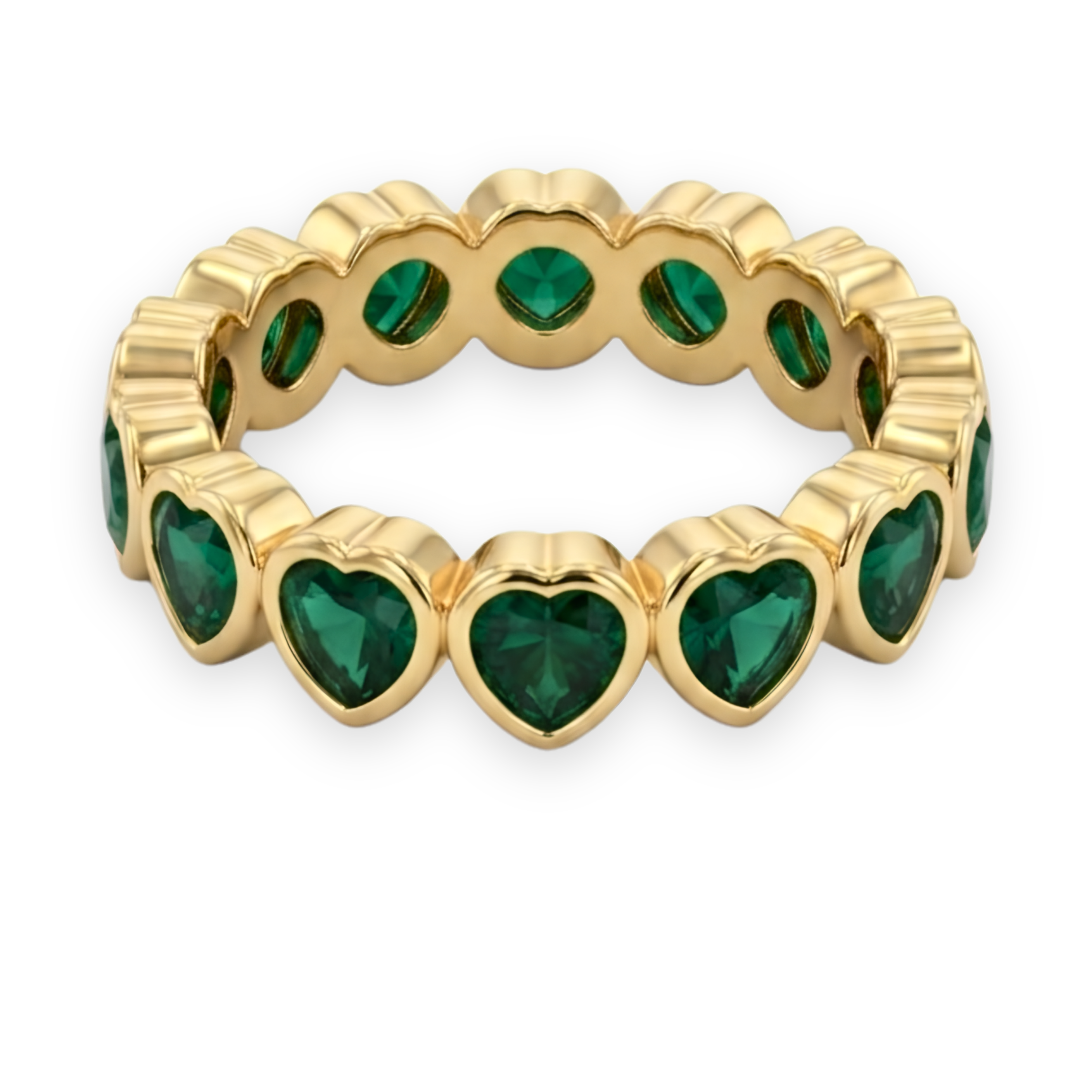 18K Gold-Plated Emerald Heart Eternity Band Ring