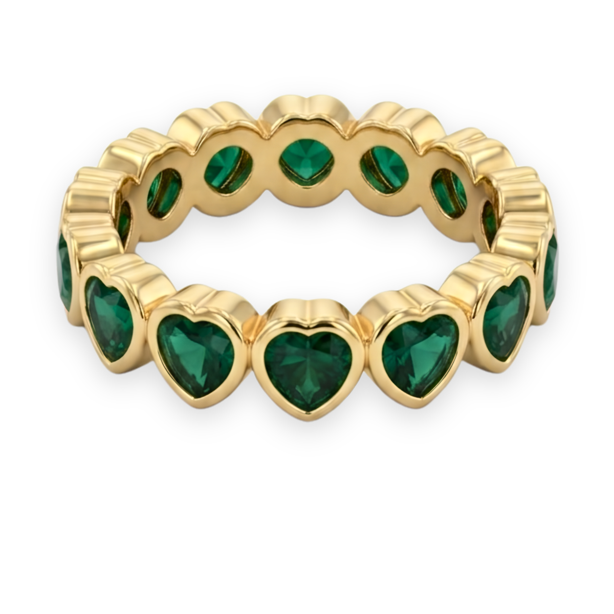 18K Gold-Plated Emerald Heart Eternity Band Ring