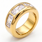Elegant 18K Gold Plated Baguette Cut Zirconia Statement Ring