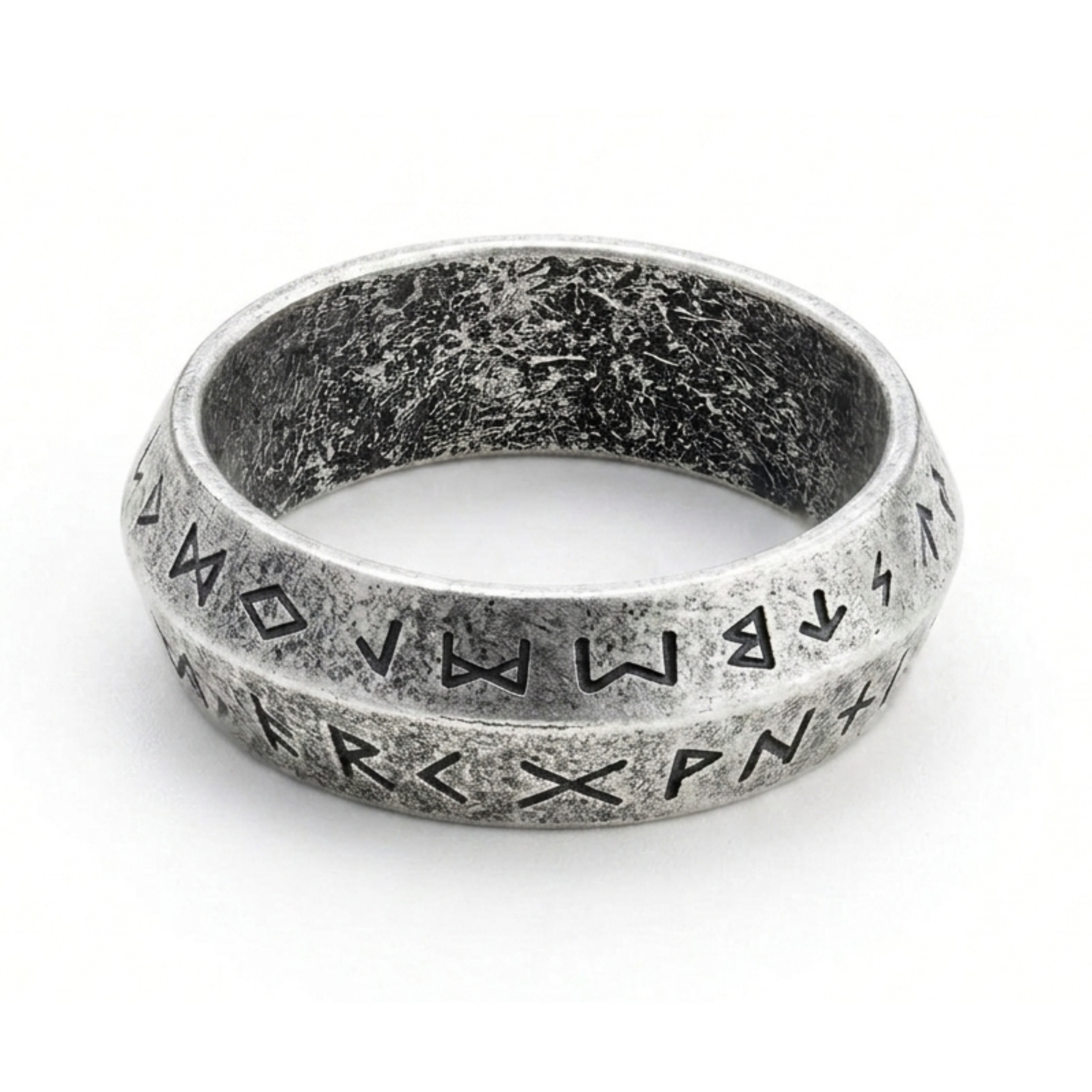 Antique Viking Rune Band: Platinum Plated Stainless Steel