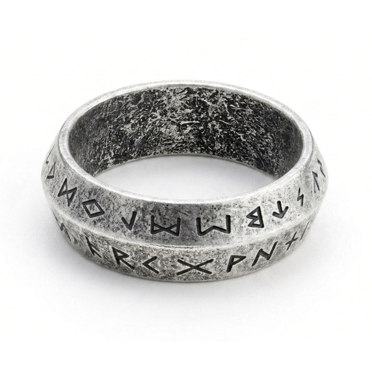Antique Viking Rune Band: Platinum Plated Stainless Steel