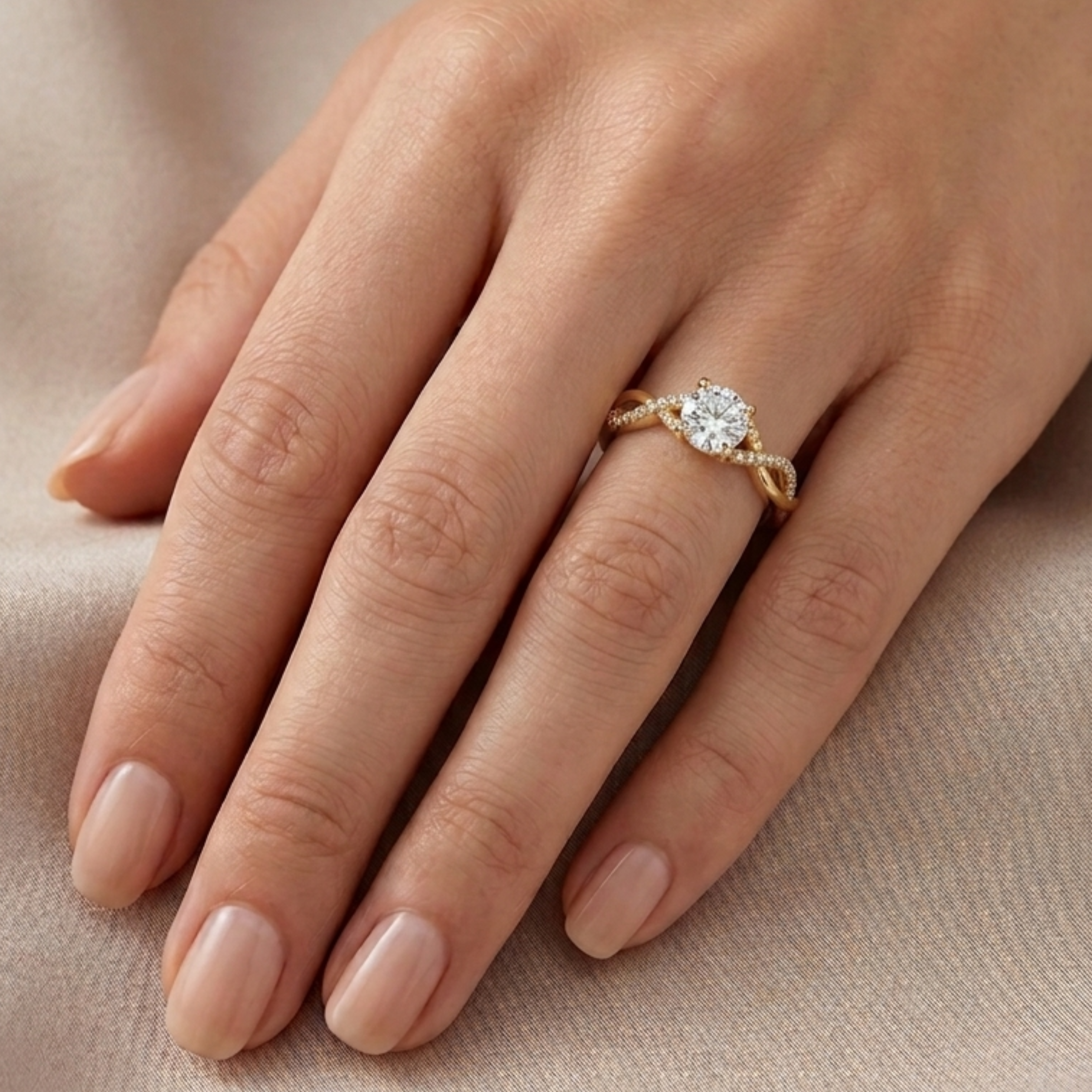 Gold Plated Round-Cut Diamond Twisted Infinity Engagement Ring