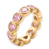18K Gold Plated Heart-Cut Pink Cubic Zirconia Eternity Ring