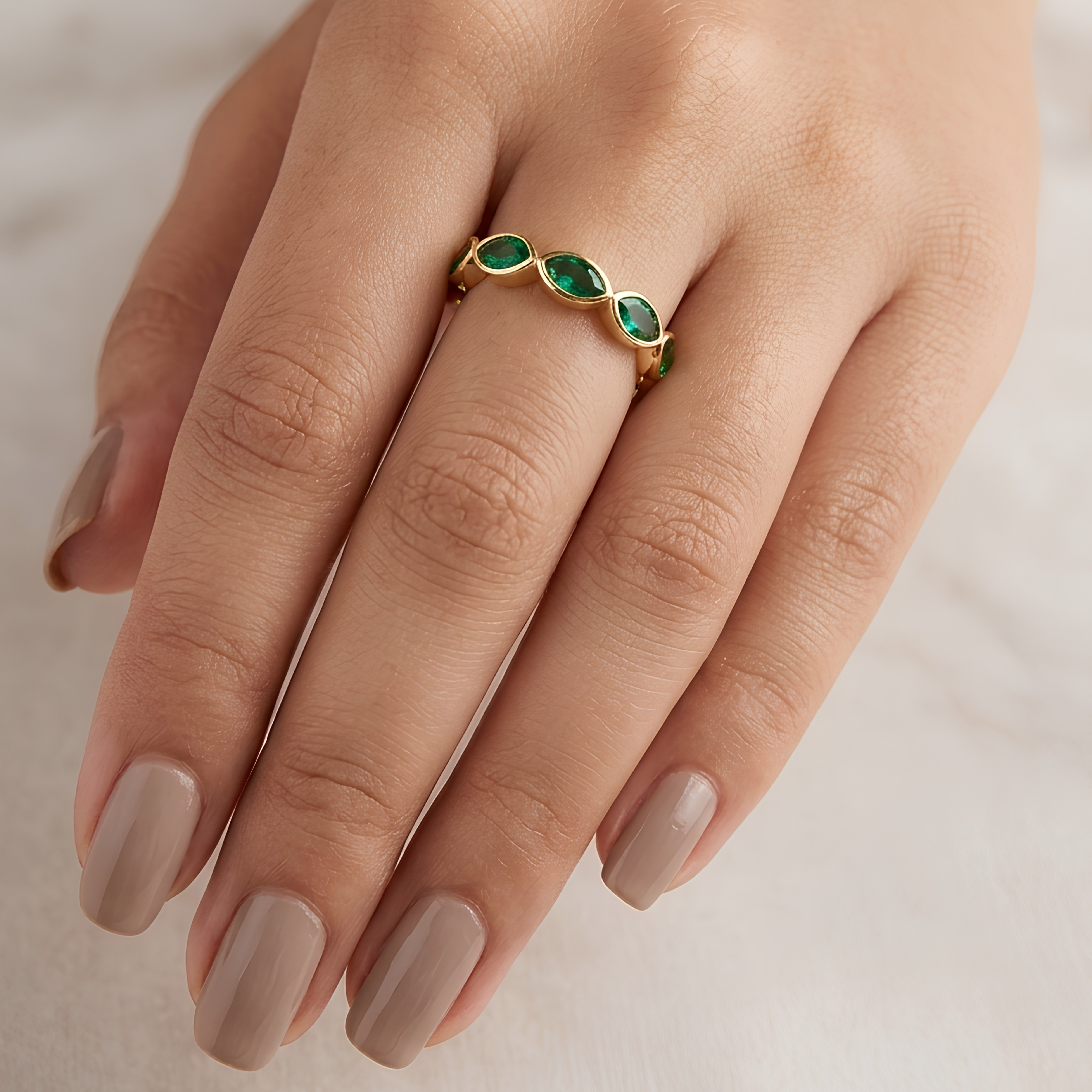 18k Gold Plated Marquise Emerald Eternity Ring