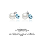 Aquamarine Pear & Pearl Cluster Stud Earrings in Silver Finish