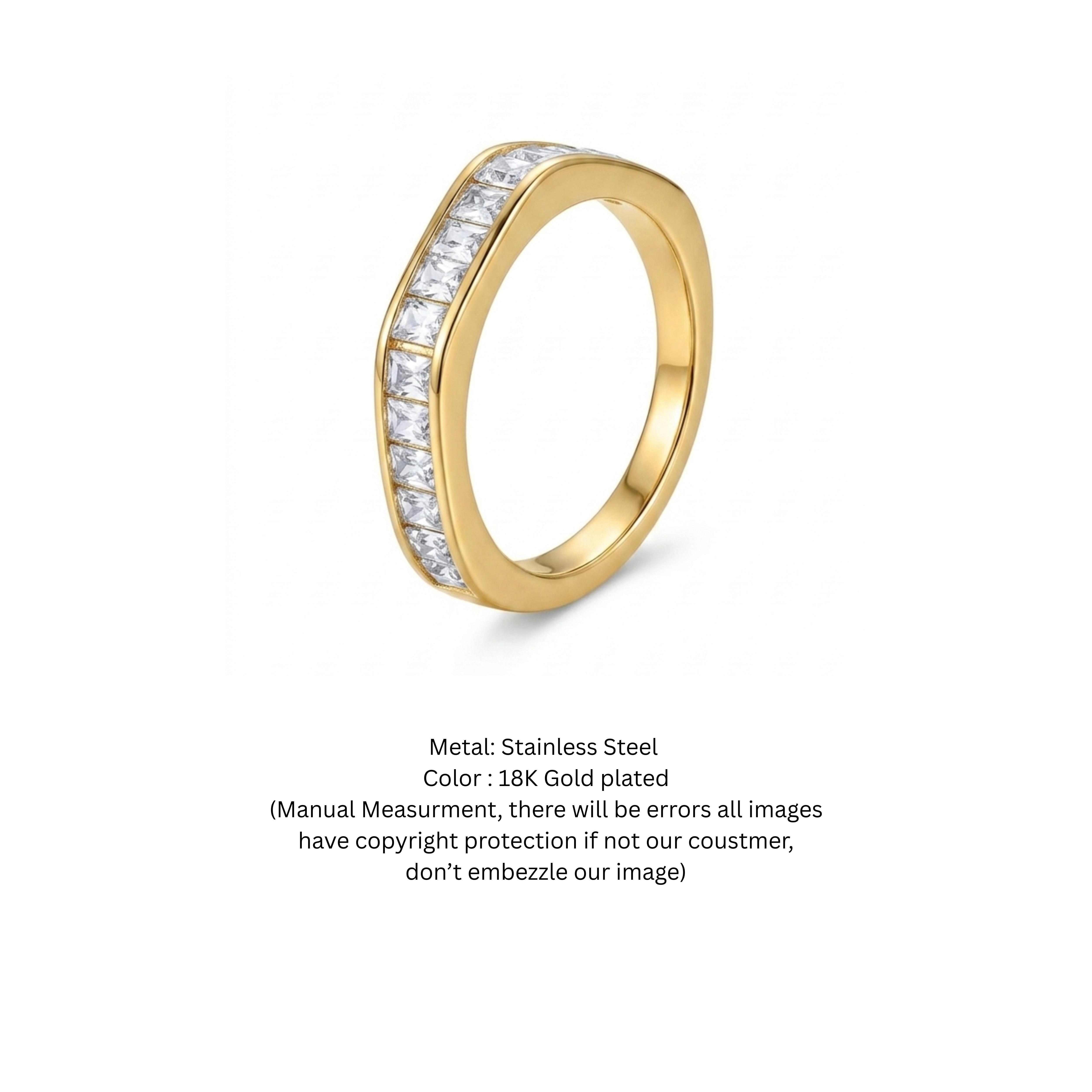 Baguette Cut Cubic Zirconia Half-Eternity Band in 18K Gold Finish