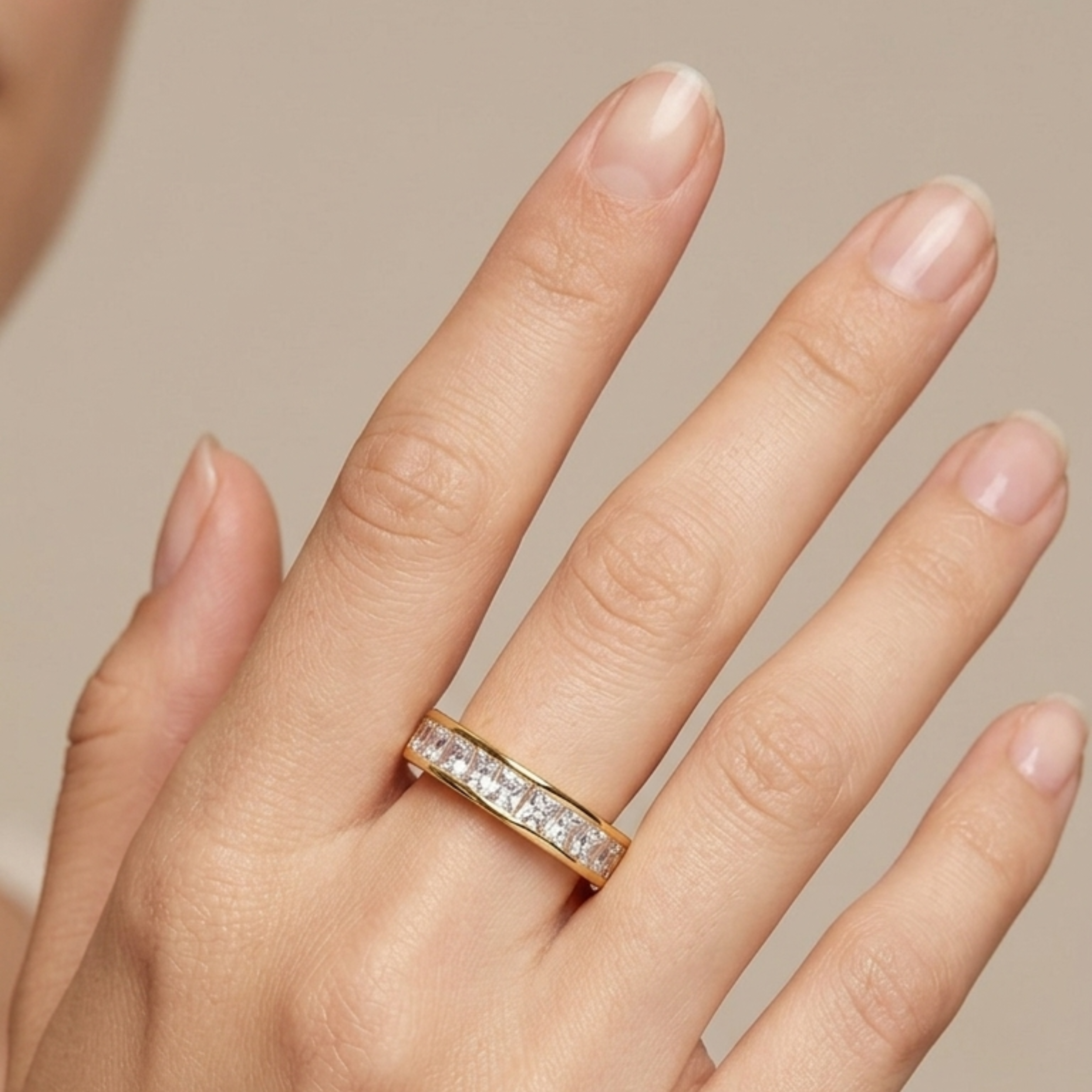 Baguette Cut Cubic Zirconia Half-Eternity Band in 18K Gold Finish